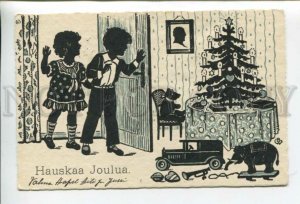 431898 BW New Year SILHOUETTE Kids Toys TEDDY BEAR Elephant Vintage postcard