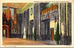 Linen Postcard Memorial Hall Louisiana State Capitol Building in Baton Rouge