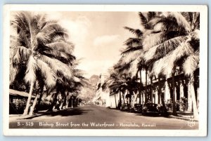 Honolulu Hawaii HI Postcard RPPC Photo Bishop Street From The Waterfront c1940's