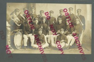 Mount Ayr IOWA RPPC 1908 BAND Uniforms STUDIO SHOT nr Lamoni Creston Clearfield