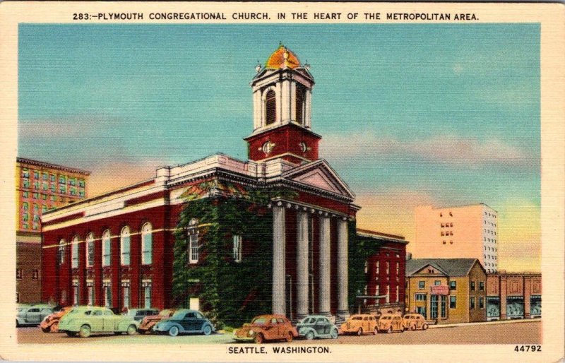 Seattle, WA Washington  PLYMOUTH CONGREGATIONAL CHURCH  ca1940's Linen Postcard