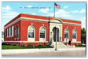 Cheboygan Michigan MI Postcard Post Office Building Exterior View c1940 Vintage