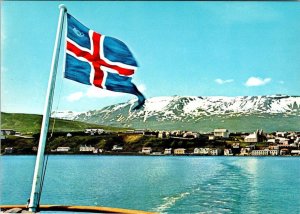 Akureyri, Iceland  CITY~WATERFRONT BUILDINGS  Icelandic Flag  4X6 Postcard