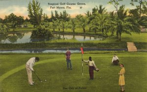 PC GOLF, FL, FORT MEYERS, TROPICAL GOLF COURSE, Vintage Postcard (b45884)