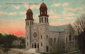 Vintage Postcard 1916 Sacred Heart Church Hudson Michigan MI Religious