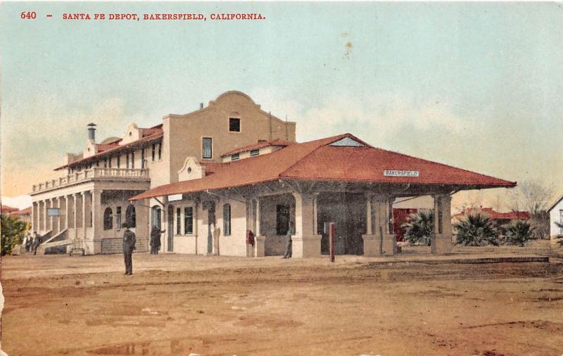 E59/ Bakersfield California Postcard c1910 Santa Fe Railroad Depot