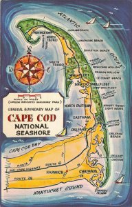 Cape Cod National Seashore Map Postcard 2R3-125 