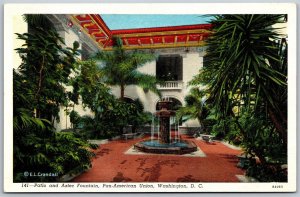 Vtg Washington DC Pan American Union Patio and Aztec Fountain 1930s Postcard