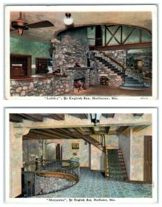 2 Postcards HOLLISTER, MO ~ Lobby & Mezzanine YE ENGLISH INN c1920s-30s Roadside