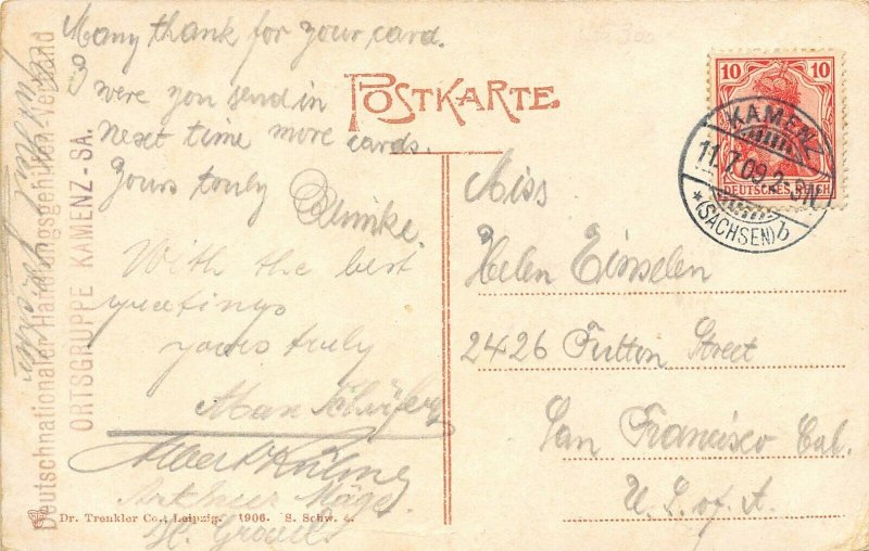 Sachs Schweiz Germany 1909 Postcard Pfaffenstein Barbarine Kamenz Posted To USA