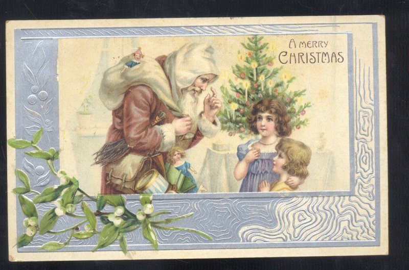 VICTORIAN ERA SANTA CLAUS BROWN ROBE CHRISTMAS VINTAGE POSTCARD EMBOSSED 1907