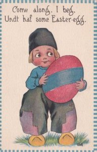 Easter Day Dutch Boy Holding Large Easter Egg Signed Wall