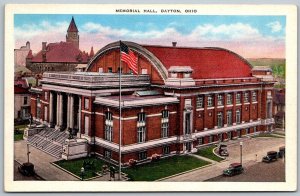 Dayton Ohio 1940s Postcard Memorial Hall Flag Cars