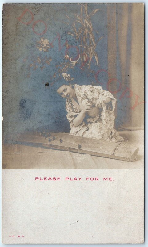 1905 Cute Girl String Instrument RPPC Please Play for Me Real Photo PC A98