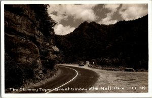 RPPC Chimney Tops, Great Smoky Mountains National Park TN Vintage Postcard C02