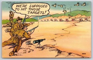 WWII Military Comic~Supposed To Hit Those Targets~Soldiers Shoot Bird~Vintage PC