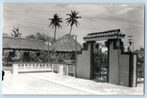 Mexico Postcard Arch Entrance Nipa Hut Tiled Floor c1950's RPPC Photo