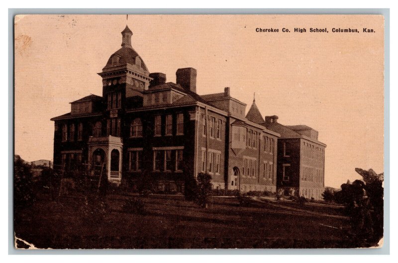 Postcard Cherokee Co. High School Columbus Kan. KS Vintage Standard View Card