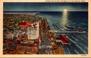 Texas Galveston Moonlight Along The Beach Curteich