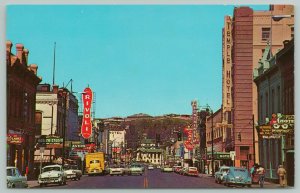 Pendleton Oregon~Main Street~Optometrist Eyes Sign~Temple Hotel~1950s Cars 