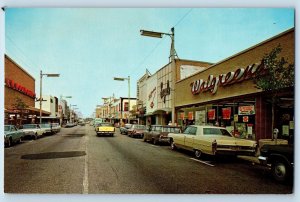 c1950's Walgreen Business District Street Classic Car Kenosha Wisconsin Postcard
