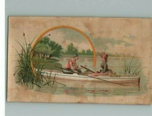  Woolson Spice Card Trade Co Coffee Lion Victorian Toledo Ohio Couple Rowboat  