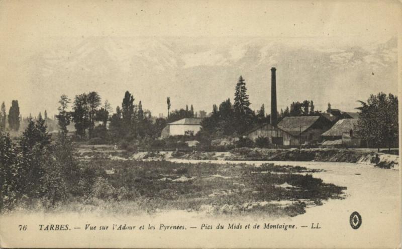 france, TARBES, Vue sur l'Adour et les Pyrenees, Factory (1920s) LL