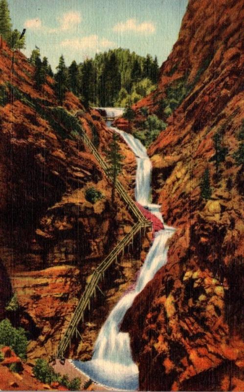 Colorado Pikes Peak Region South Cheyenne Canon Seven Falls 1950 Curteich