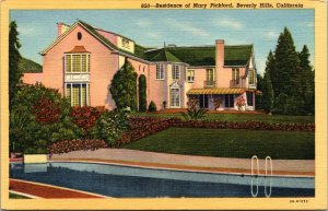 Vtg 1930's Residence Mary Pickford Actress Beverly Hills California CA Postcard