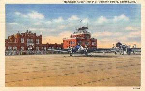 OMAHA, NE Nebraska MUNICIPAL AIRPORT~US Weather Bureau AIRPLANES c1940s Postcard