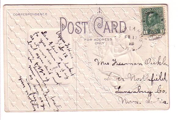 Dutch Woman, Black Cat, Valentine, Embossed Hearts, Used  1915, Canada