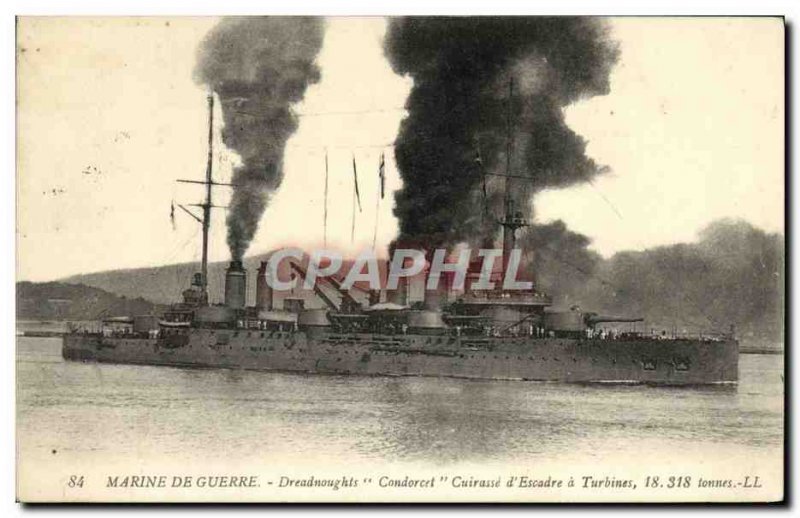 Postcard Old Navy War Ship War Dreadnoughts Condorcet's Breastplate turbines