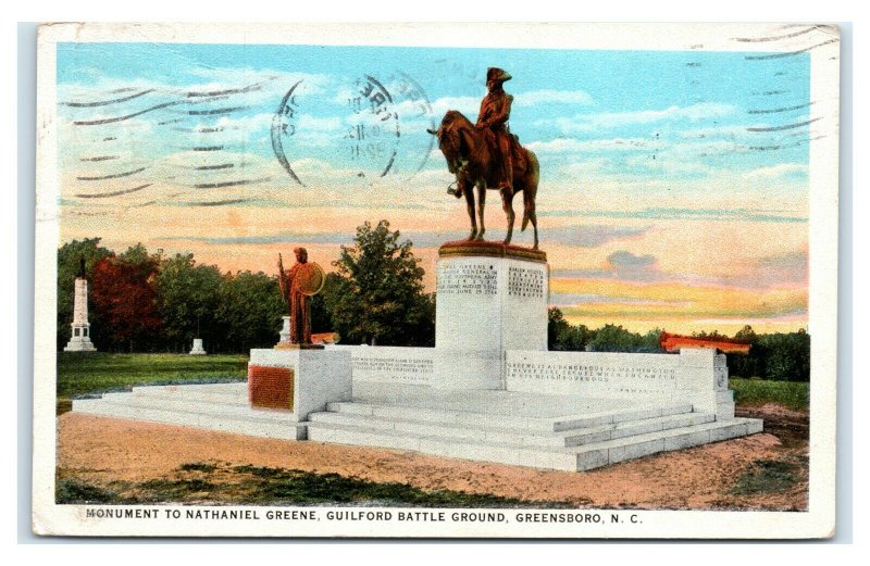 Postcard Monument to Nathanial Greene, Guilford Battle Ground, Greensboro NC L35