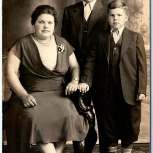 c1930s Big Happy Family RPPC Married Man Woman Young Kid Real Photo Dapper A160