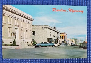 Vintage 1960's Downtown Street View Rawlins Wyoming WY Postcard