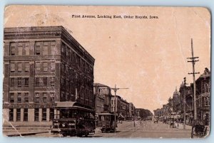Cedar Rapids Iowa IA Postcard First Avenue Business Section Scene 1920 Antique