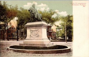 Henry W. Longfellow Monument Portlant Me Maine Statue Undivided Back Antique Vtg