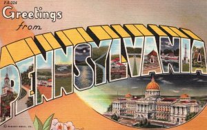 Vintage Postcard 1940's Greetings from Pennsylvania and its Historical Landmarks