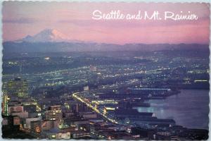 Seattle and Mt. Rainier - aerial view at twilight