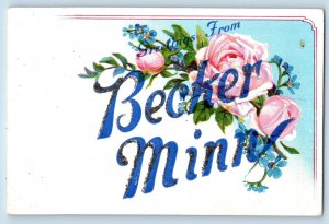 Becker Minnesota MN Postcard Roses Flower Glitter Exterior c1910 Vintage Antique