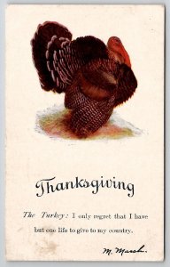 Thanksgiving Greetings Turkey Regret Only One Life To Give Postcard K29