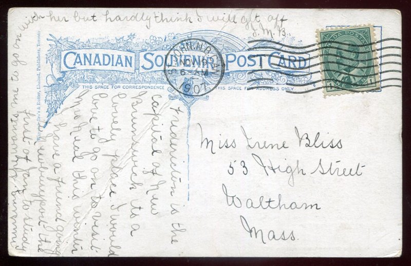 h2498 - FREDERICTON NB Postcard 1907 Brunswick Street by Warwick