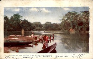 Panama Canal Zone Natives Wash Day Chagres River 1900s-20s Vintage Postcard