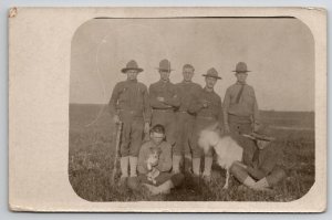 RPPC US Soldiers Dog And Goat In Field Real Photo Postcard M26