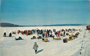 Postcard 1960s Michigan Snowmobile Derby Superior Winter scene 23-12587