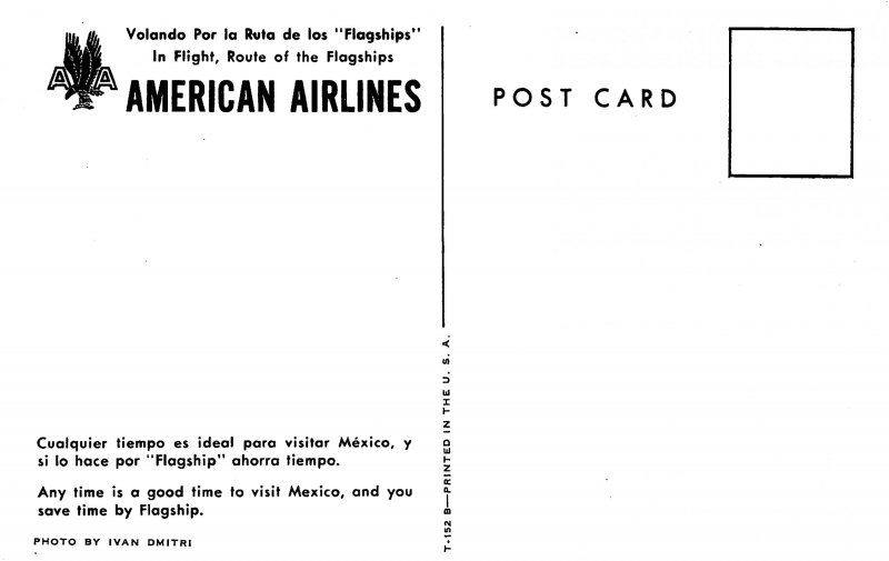American Airlines Flagship Plane in Mexico 1950s postcard