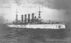 RPPC USS COLORADO BATTLESHIP MILITARY REAL PHOTO POSTCARD 1905