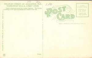Treasury Street St Augustine FL Florida Narrowest US Antique Postcard UNP Unused 