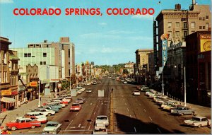 Vtg 1960s Pikes Peak Avenue Old Cars Colorado Springs Colorado CO Postcard