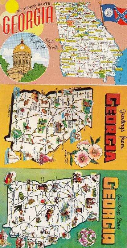 Georgia Map Greetings From 3x Postcard s